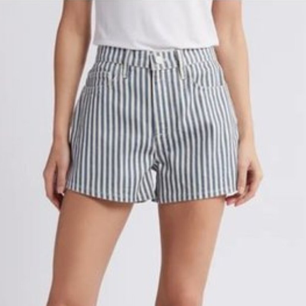 Frame Denim Blue and White Striped High Waist Shorts
